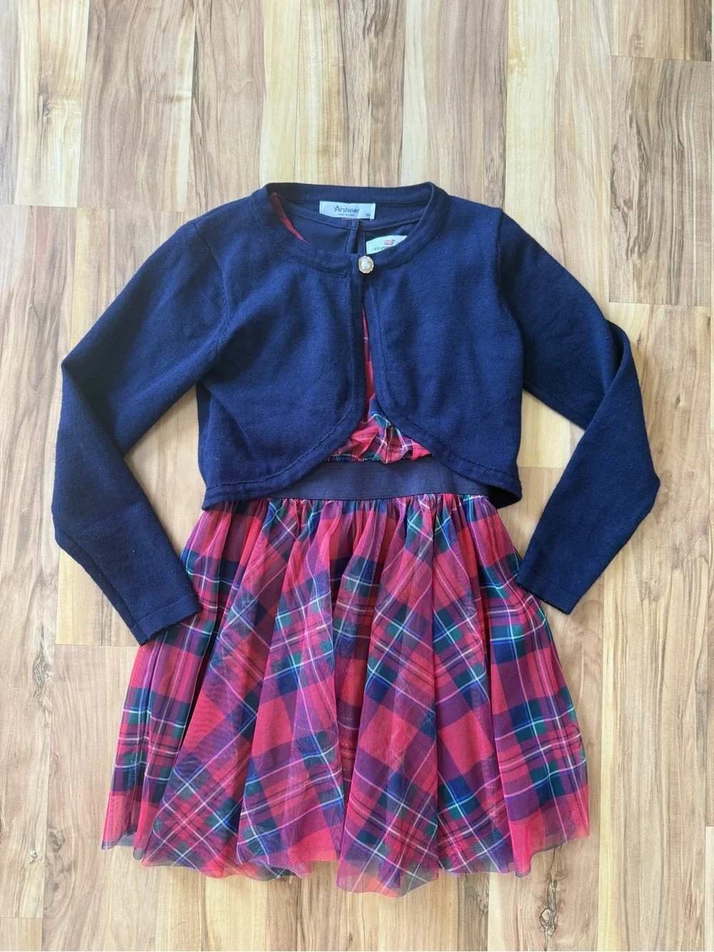 Vineyard Vines Red Plaid Dress with Navy Waistband